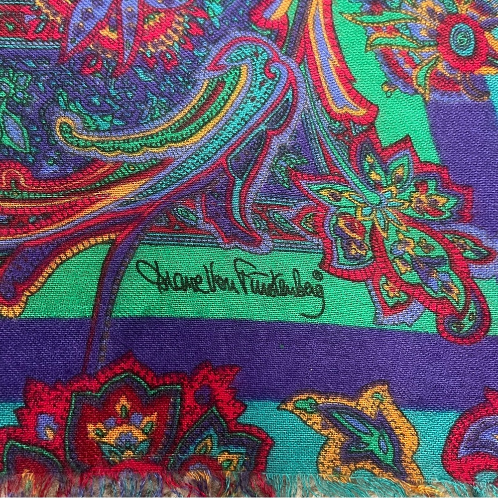 DVF vintage psychedelic paisley Square Scarf green purple red orange Italy